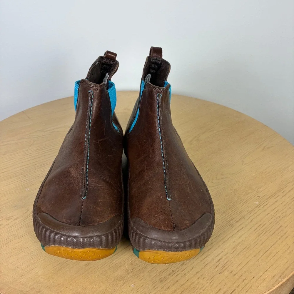 Simple Brown Leather Turquoise Chelsea Ankle Boots Womens 9 Outdoors Fall Gorp